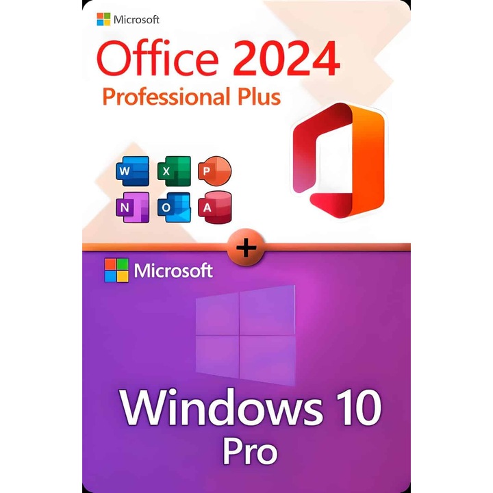 Лиценз за Microsoft Windows 10 Pro и лиценз за Office 2024 Professional Plus, без медия, онлайн активиране - постоянен лиценз
