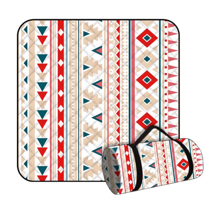 Covor de picnic Enforose, design Bohemian, impermeabil, multicolor, 200x200cm, pliabil