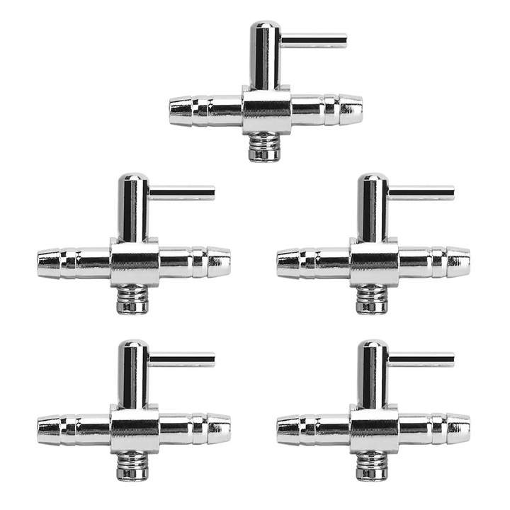 Set 5 Piese Ventil de Aer cu Cap Unic din Otel Inoxidabil pentru Acvariu, Argintiu, 37g