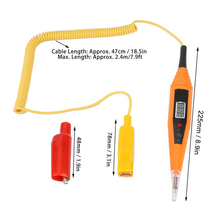 Дигитален тестер за автомобилни електрически вериги, 2.5-32V, комплект, LCD екран, дължина на кабела 2.4 м