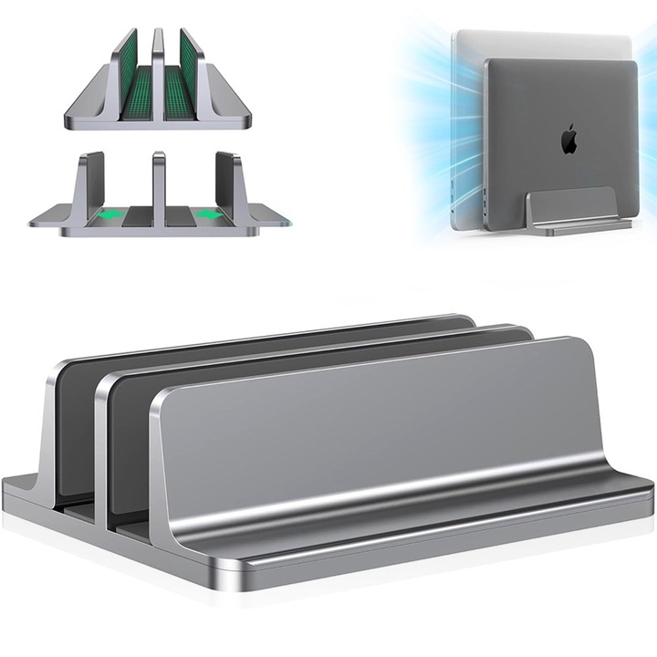 Suport vertical pentru laptop, Enforose, 14/17", ajustabil, protectie anti-zgarieturi, gri