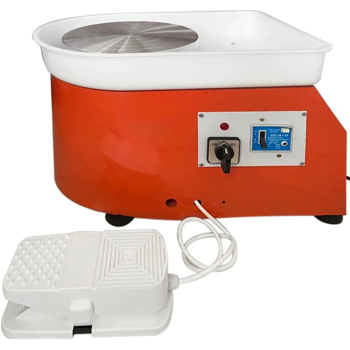 Керамична ролка, 25 см, 280 W, с крачен педал, червена, пълен комплект инструменти