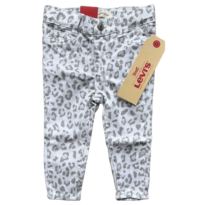 Gyermek nadrág, Levi's, Super Skinny, leopárd mintával, pamut, fehér/szürke, 68 CM