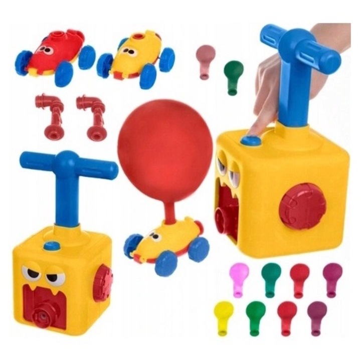 Jucarie Interactiva pentru Copii, Lansator de Baloane, Vehicule in Miscare, 12 Baloane Incluse, 3 ani+, Indiggo, Galben