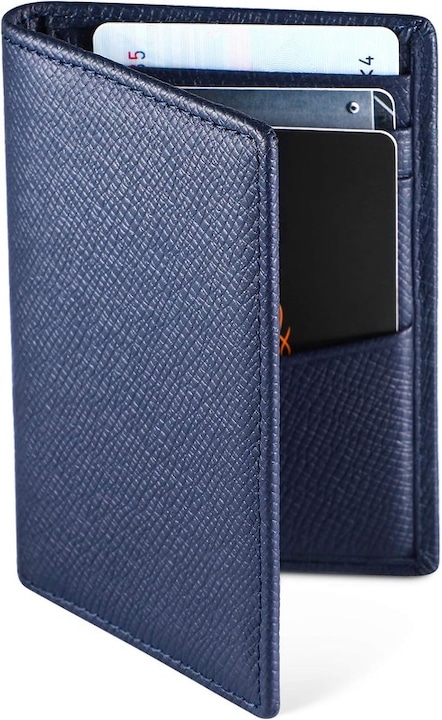 Portmoneu Mic pentru Carduri, Ginelson, cu Protectie RFID, Portofel Bifold Subtire din Piele cu 9 Compartimente - Cadou in Cutie（Albastru premium）