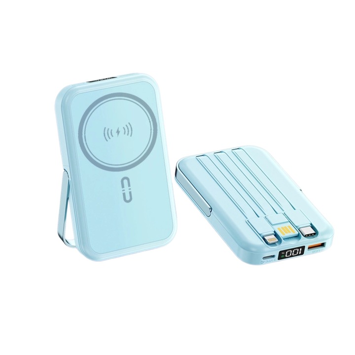 Преносима батерия MagSafe 10000mAh със стойка, безжична с магнит, поддържа бързо зареждане чрез USB-C с вход и изход, съвместима с комплект MagSafe, iPhone 15/14/13/12 Pro/Pro Max и Android устройства, зелена