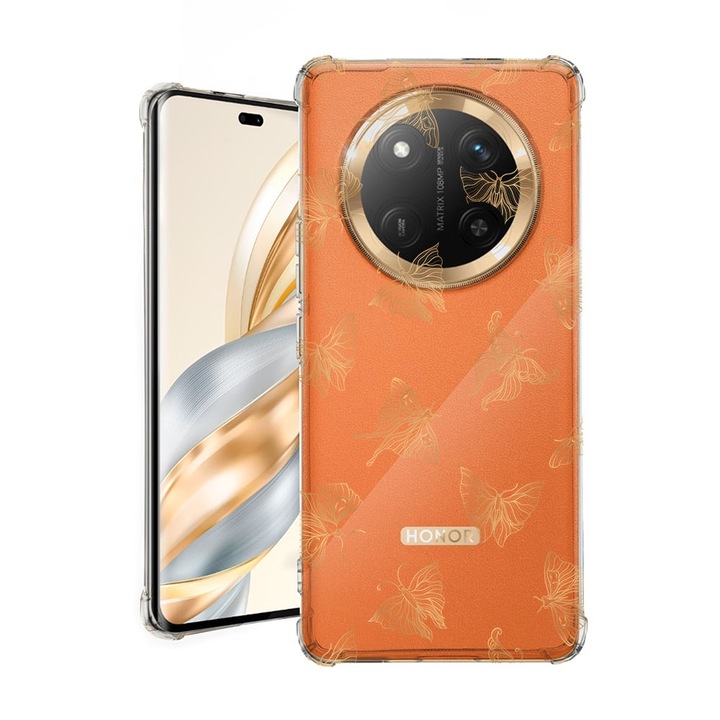 BestCase® Husa pentru Honor Magic7 Lite, Anti Shock 1.5MM, Gold Butterfly, Protectie camera, ecran si colturi, 1926355 AS 919