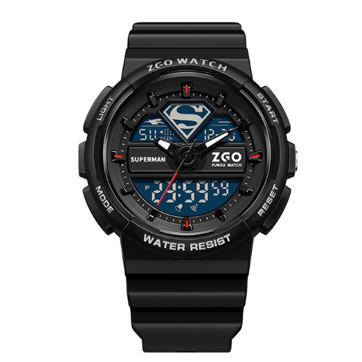 Ceas Superman, ceas Marvel co-branded，Ceas pentru copii ，Fudisenn®, Ceas cu alarma, Cronograf, Iluminare LED de fundal, Rezistent la apa 5 atm, Amovibil, Negru/Albastru