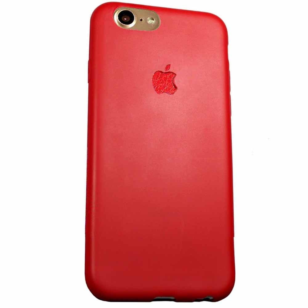 Husa iPhone 8 (4.7 inch) din silicon dens, logo Apple decupat, mat matte RED + sticker logo piele RED