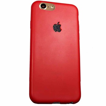 Husa iPhone 8 (4.7 inch) din silicon dens, logo Apple decupat, mat matte RED + sticker logo piele BLACK Husa iPhone 8 (4.7 inch) din silicon dens, logo Apple decupat, mat matte RED + sticker logo piele BLACK