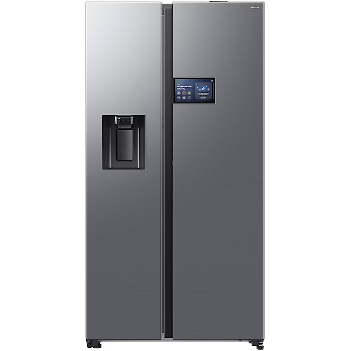 Samsung RS90F65EDTEO SidebySide hűtőszekrény, 621l, 9" AIHome kijelző, SmartThings AIEnergy, Full NoFrost, Mono&Metal Cooling, Vezeték nélküli víz/jégadagoló, Automatikus ajtónyitás, Digital AIInverter Compressor, D energiaosztály, H:178.4cm, Inox