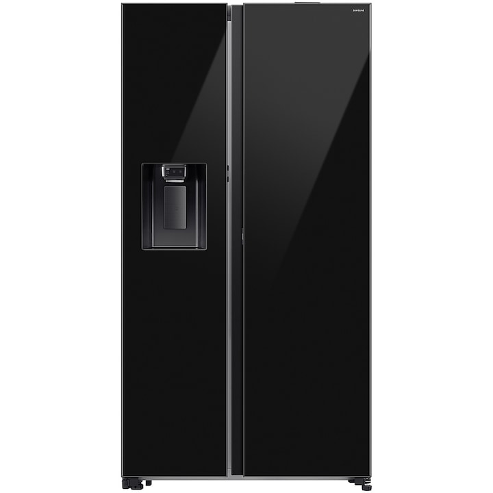 Хладилник Side by side Samsung RS80F64JEBEO, 634 л, SmartThings AI Energy, Full No Frost, Mono & Metal Cooling, Диспенсър за вода/лед, UV дезодориращ филтър, Цифров инверторен компресор, Клас E, Височина 178.6 см, Черно стъкло