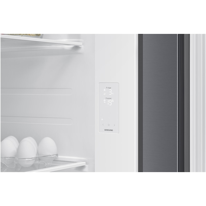 Side by side Samsung RS70F65QETEO, 659 l, SmartThings AI Energy, Full No Frost, Mono Cooling, Compresor Digital Inverter, Clasa E, H 178.4 cm, Inox