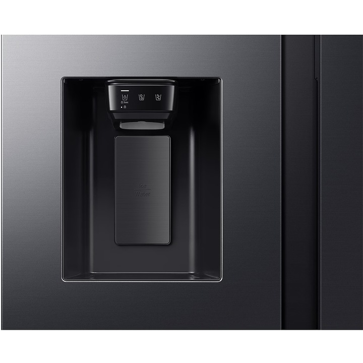 Side by side Samsung RS70F64KDFEO, 640 l, SmartThings AI Energy, Full No Frost, Mono & Metal Cooling, Dozator de apa/gheata, Compresor Digital Inverter, Clasa D, H 178.4 cm, Inox negru