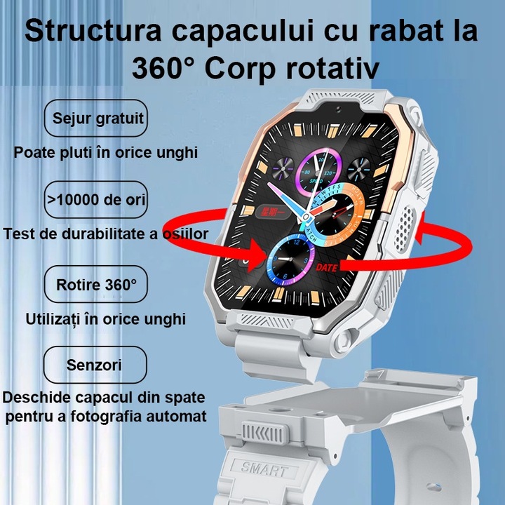 Детски смарт часовник, Fudisenn®, 4G комуникации, GPS / LBS / WIFI местоположение, SOS бутон, HD видео разговори, 360° завъртане, магнитно зареждане, слот за SIM карта, водоустойчив, HD камера, крачкомер, розов