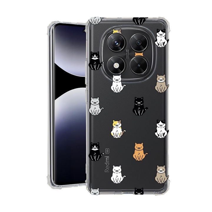 BestCase® Husa pentru Xiaomi Redmi Note 14 Pro Plus, Anti Shock 1.5MM, Cat Pattern, Protectie camera, ecran si colturi, 1938410 AS 1027