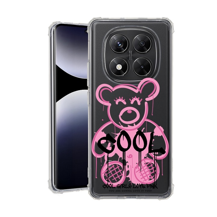 BestCase® Husa pentru Xiaomi Redmi Note 14 Pro 5G, Anti Shock 1.5MM, Teddy Bear Cool Pink, Protectie camera, ecran si colturi, 1938409 AS 1551