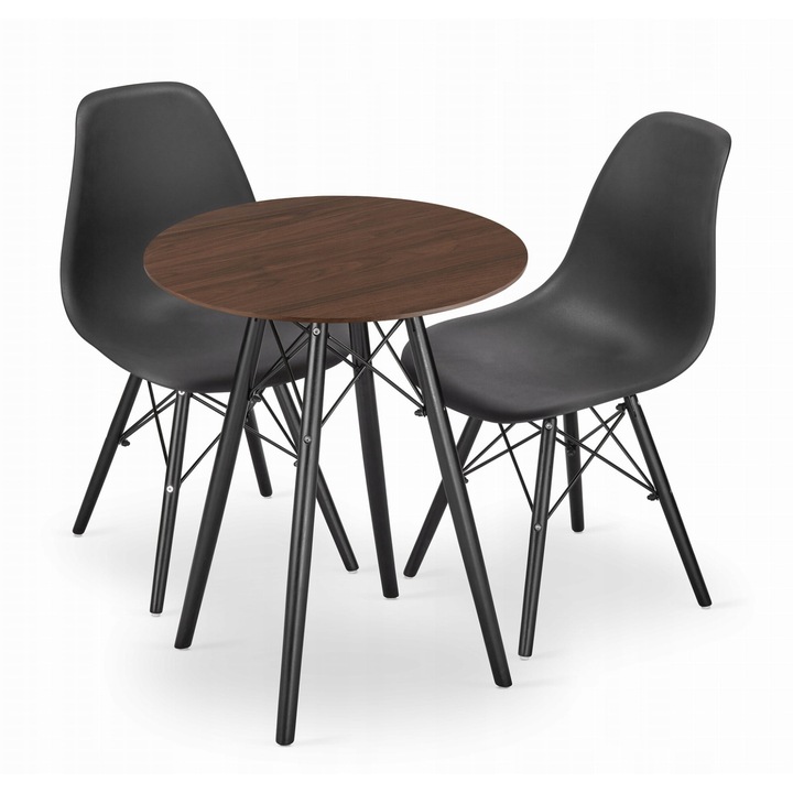 Set masa rotunda TODI 60 frasin + 2 scaune negre OSAKA