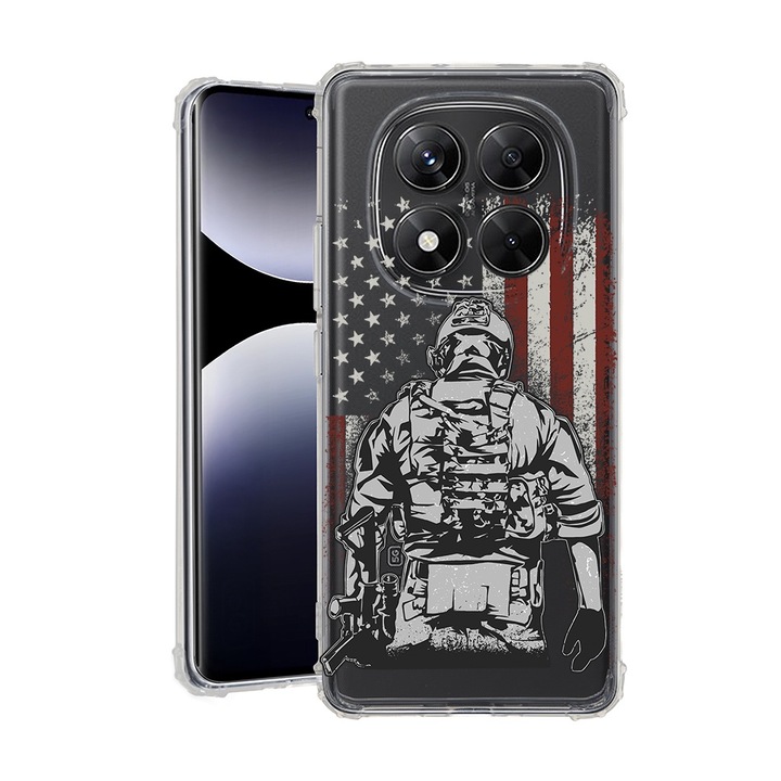 BestCase® Husa pentru Xiaomi Redmi Note 14 Pro Plus, Anti Shock 1.5MM, American Soldier, Protectie camera, ecran si colturi, 1938410 AS 1832