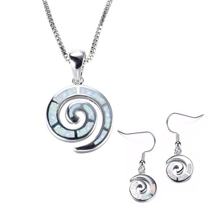 Set bijuterii argintii cu pandantiv broasca testoasa si cercei opal, 45cm, 2,3x1,8cm, 1x1,2cm