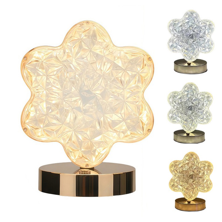 Декоративна нощна лампа, кристален акрил, 3 режима на осветление, златиста, 13,5x18 см, комплект от 1 лампа с кабел