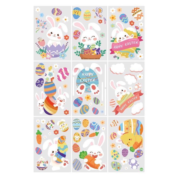Set Stickere Decorative de Paste, Fereastra ortodoxa de Paste se agata de decoratiuni, iepuras de primavara static reutilizabil iepurasi morcovi fluturi flori autocolante pentru ferestre de sticla usa perete decor petrecere de vacanta