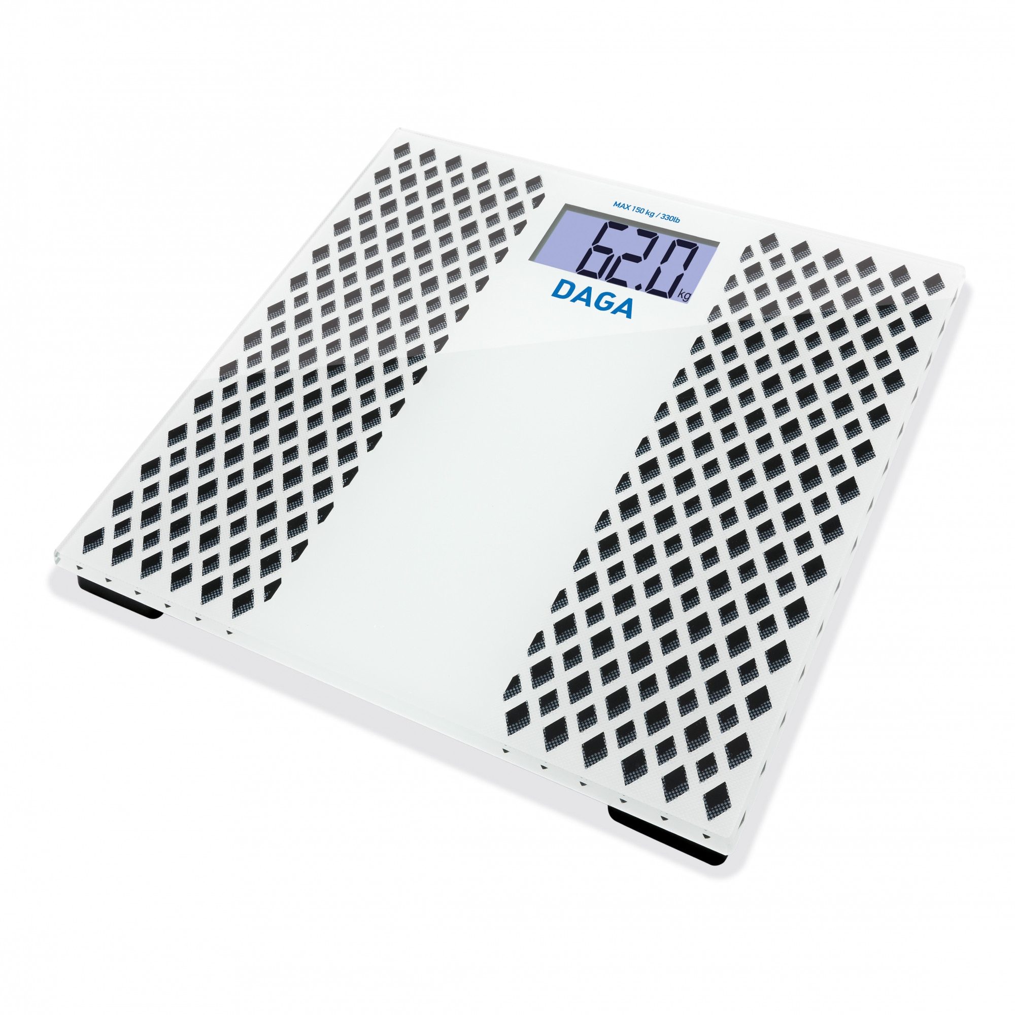 Cantar de baie Daga BA 300. Maxim 150Kg/100g, suprafata antialunecare,autostop.Alb/Negru