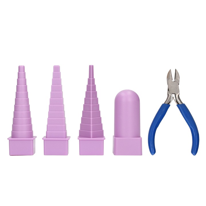 Set scule pentru bijuterii, Enforose, 4 dornuri rotund, oval, triunghi, patrat, cleste 5 inch, material plastic, compact