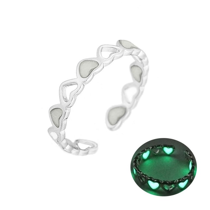 Inel de deget reglabil in forma de inima, Enforose, design simplu, material aliaj, luminescent, cadou perfect