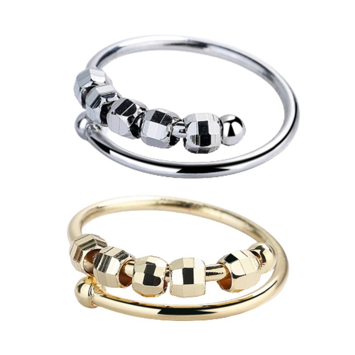 Set 2 inele rotative Fidget, Enforose, din otel inoxidabil, ajustabile, platina si aur, unisex