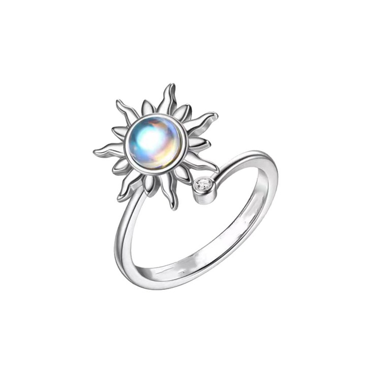 Inel rotativ din otel inoxidabil, Enforose, design floarea soarelui, antistres, ajustabil