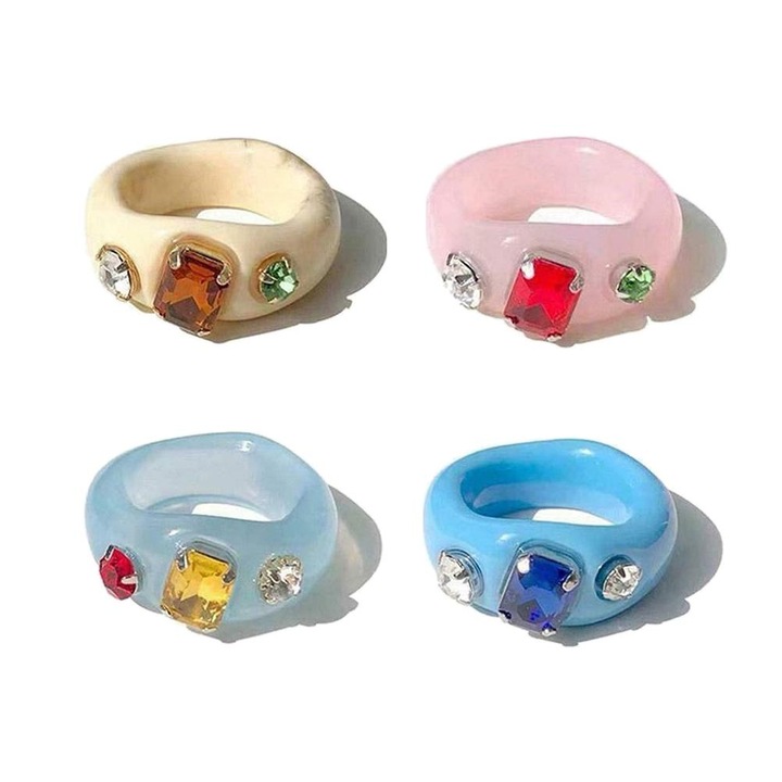 Set 4 Inele din Rasina, Enforose, Multicolor, Diametru interior 17mm