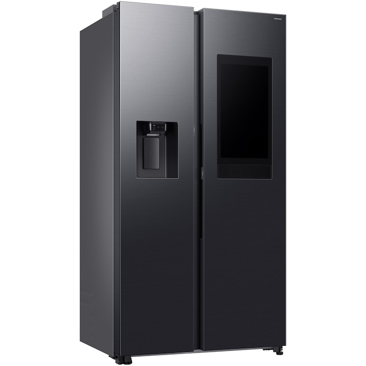 Side by side Samsung Family Hub RS90F66BEFEO, 614 l, Ecran 21.5", SmartThings AI Energy, Full No Frost, Twin & Metal Cooling, Dozator de apa/gheata, Compresor Digital AI Inverter, Clasa E, H 178.4 cm, Inox negru