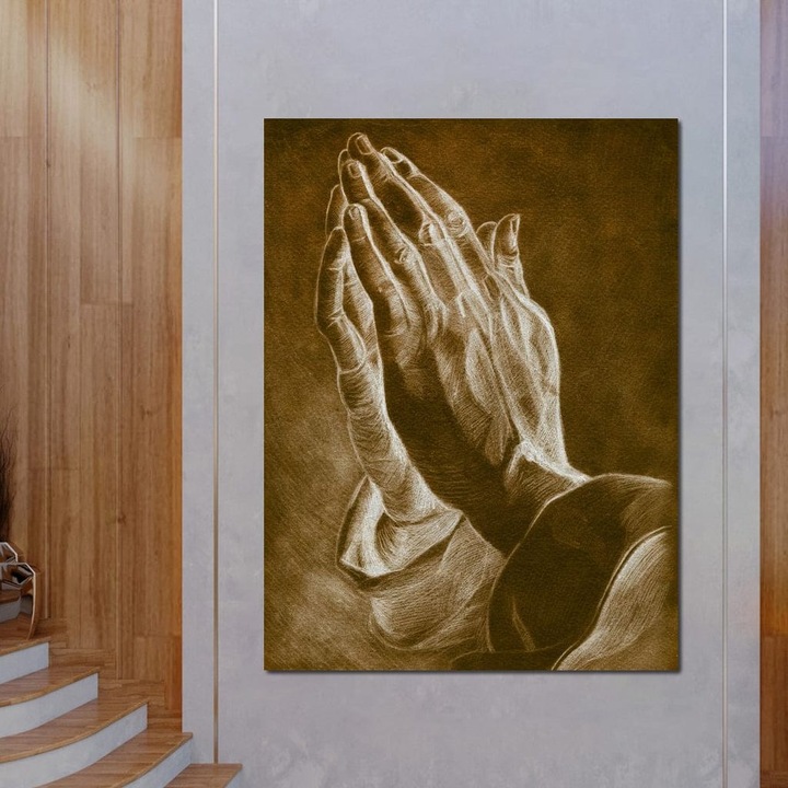 Първокласна картина на платно, LuxCanva® H1016, Ръце в молитва, 45 X 60 CM, 100% памучно платно 400g/m2, Дървена рамка, Надежда, Молитва, Сила, Мир, Душа, Защита, Послание, Красота, Всекидневна