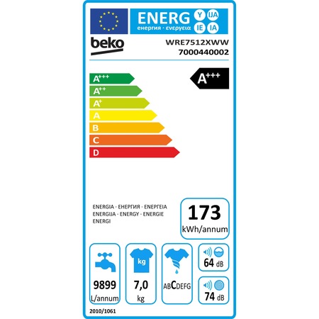 Masina de spalat rufe Slim Beko WRE7512XWW, 7 kg, 1000 RPM, Clasa A+++, Steam Cure, Display digital, Alb