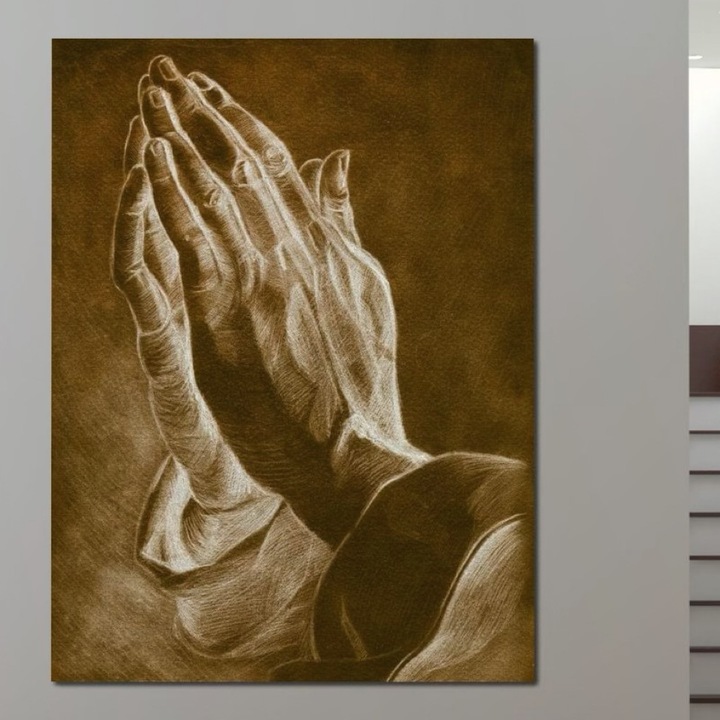 Премиум картина върху платно, LuxCanva® H1016, Ръце в молитва, 100 X 135 CM, 100% памучно платно 400g/m2, дървена рамка, Надежда, Молитва, Сила, Мир, Душа, Защита, Послание, Красота, Хол