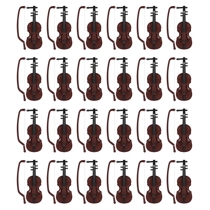 Set 24 Accesorii Decorative Mini Vioara, Design Retro, Plastic, 8.50x3.20x1.20cm