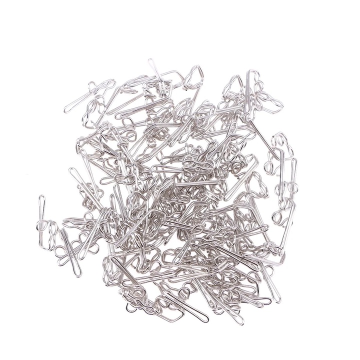 Set 100 carlige metalice pentru perdele, argintii, 3x1.5x1cm