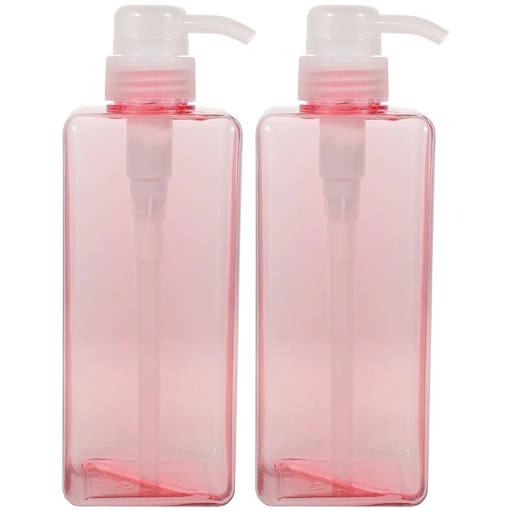 Set 2 Dispensere pentru Sampon si Lotiune, 650ml, Roz, 6.70x6.70x20.00cm
