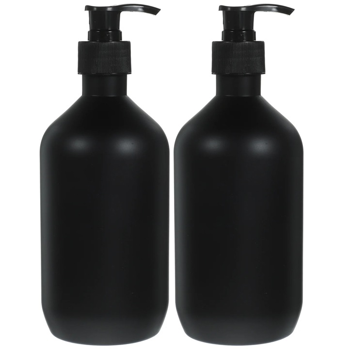 Set 2 Dispensere pentru Sapun, Plastic, Negru, 500ml, 19x7.5x7.5cm