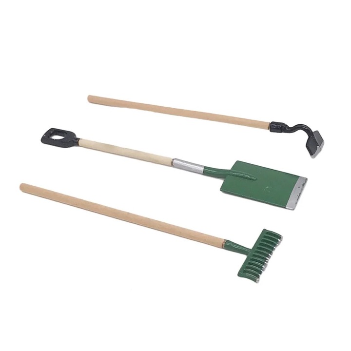 Set joaca gradinarit, 3 piese, accesorii mini pentru copii, metal si lemn, 4.5x4.5x6.5cm