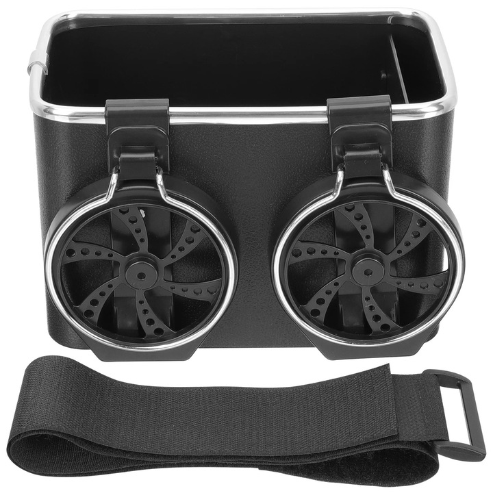 Cutie de depozitare pentru cotiera auto, neagra, 17x11.5x11cm, cu suport pentru pahare