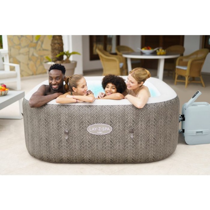 Jacuzzi gonflabil Bestway, LAY-Z-SPA Cabo HydroJet, cu control prin aplicatie, pentru 6 persoane, gri stejar, 180 x 180 x 71 cm