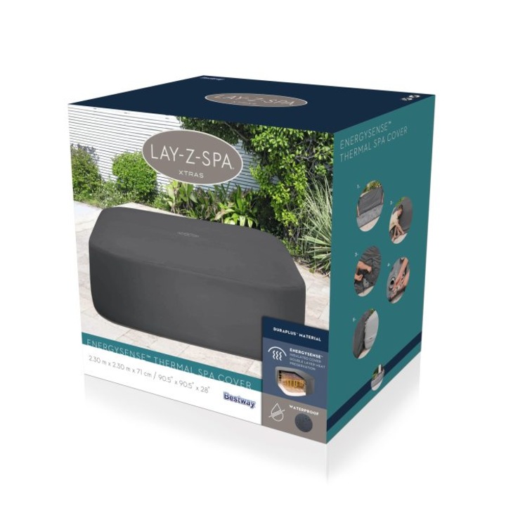 Покривало за джакузи Bestway, LAY-Z-SPA Xtras EnergySense Plus Thermo, Квадратно, Сив, 230 x 230 x 71 см