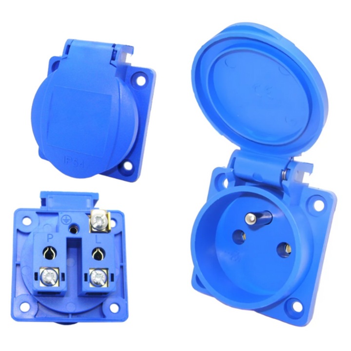 Gniazdo tablicowe ADELID 16A 230V IP54, montare aparenta, 1 priza, plastic, albastru