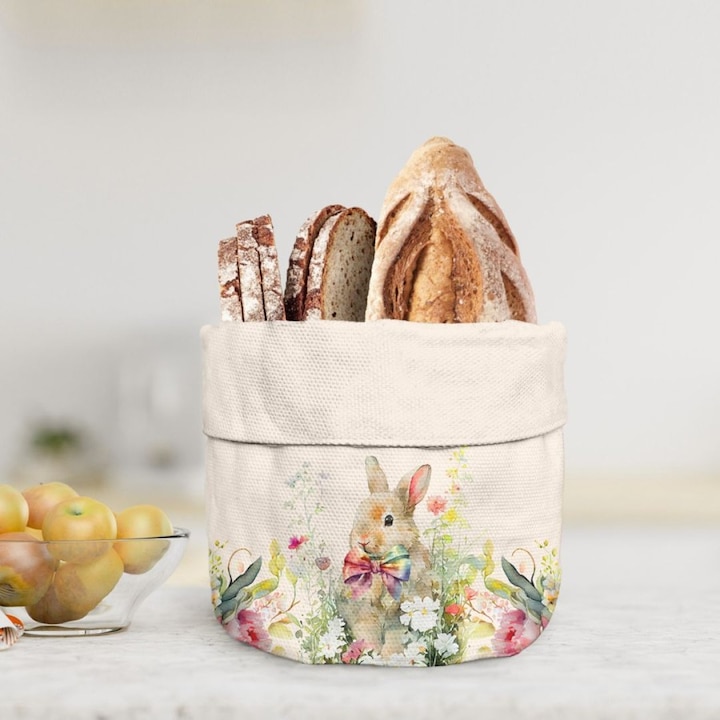 Cos de paine Paste cu iepurasi, bumbac 100%, diametru 16 cm, Club Cotton, Vinca