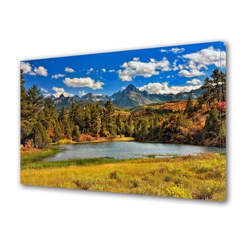 Tablou Canvas Peisaj de Toamna cu Lac montan sub cer senin, 80 x 140 cm Tablou Canvas Peisaj de Toamna cu Lac montan sub cer senin, 80 x 140 cm