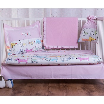 Lenjerie de pat pentru copii, din bumbac 100%, culoare roz, model Momo (0-3 ani) Lenjerie de pat pentru copii, din bumbac 100%, culoare roz, model Momo (0-3 ani)