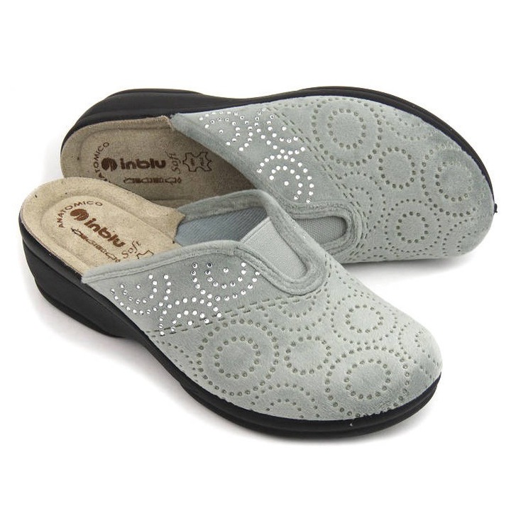 Papuci dama INBLU, gri, sintetic, usori, cu cauciuc extensibil