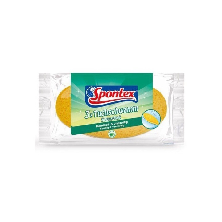 Burete celulozic Spontex, set 3 buc, 19,5x11cm, biodegradabil, pentru curatare umeda